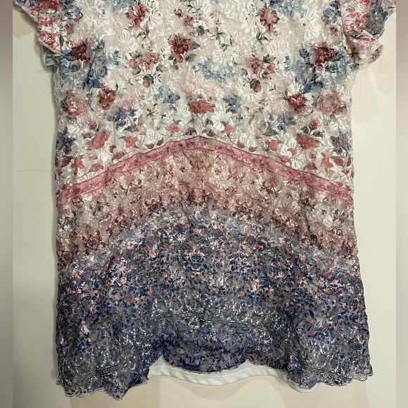 Y2K Style Fairy Floral Lace and Rhinestone Top with Flutter Sleeves Size M - Picture 12 of 13